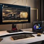 Luxuriöses Gaming-Setup mit High-End-Computer, Goldmünze für Reichtum und YouTube-Play-Button im Hintergrund - Rewinside Vermögen