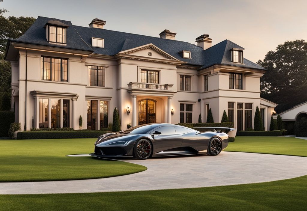 Luxuriöse Villa mit weitläufigem Rasen, einem High-End-Sportwagen in der Auffahrt und einem Privatjet am Himmel - Madison Beer Vermögen