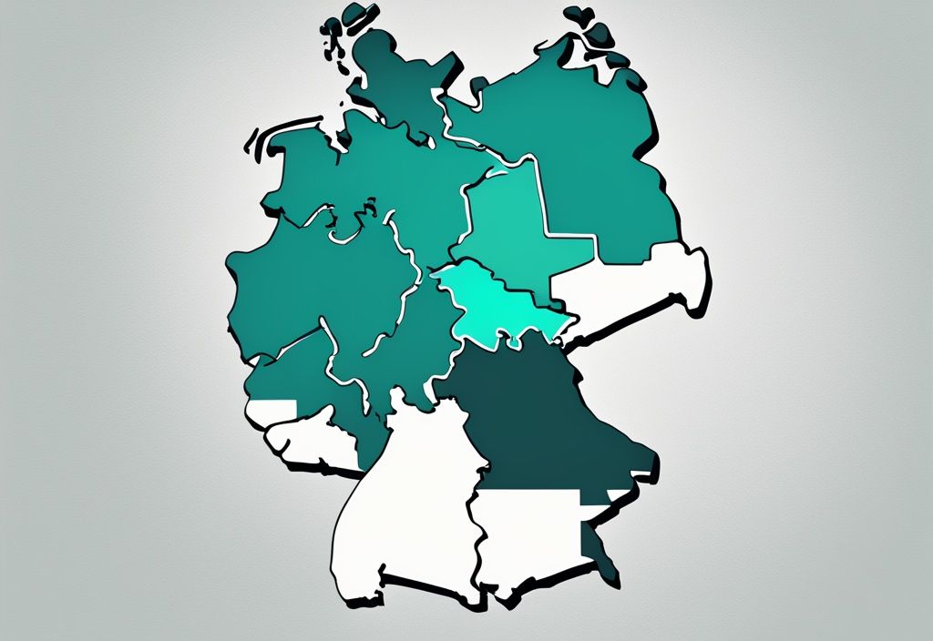 Digitale Illustration der Deutschlandkarte mit verschiedenen Regionen in Tealtönen, die nach Wohlstandsniveaus schattiert sind.