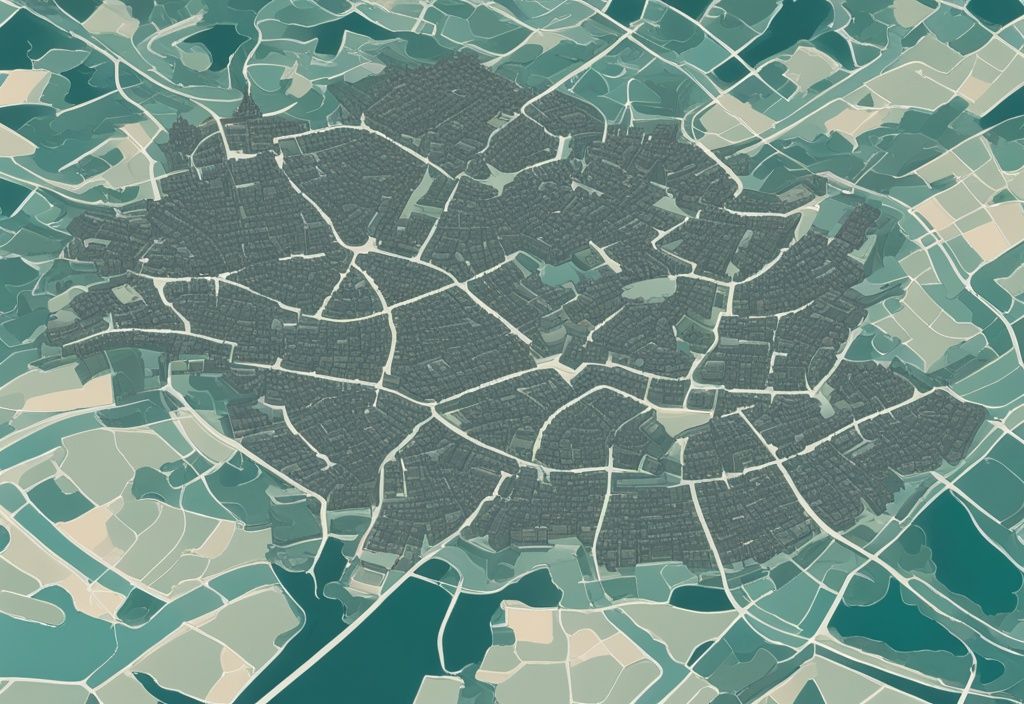 Moderne digitale Illustration einer Karte von Deutschland in Teal, die wohlhabende Stadtteile und Städte hervorhebt, wo leben die reichsten Menschen in Deutschland.