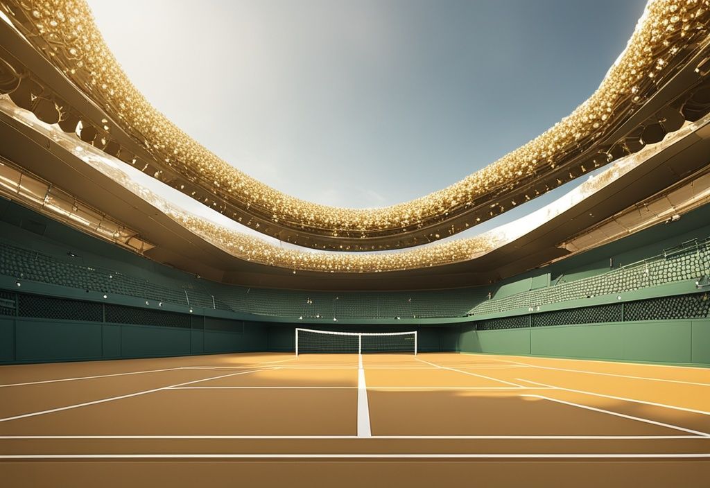 Tennisplatz aus Gold und Diamanten, symbolisiert Reichtum und Tennissport.