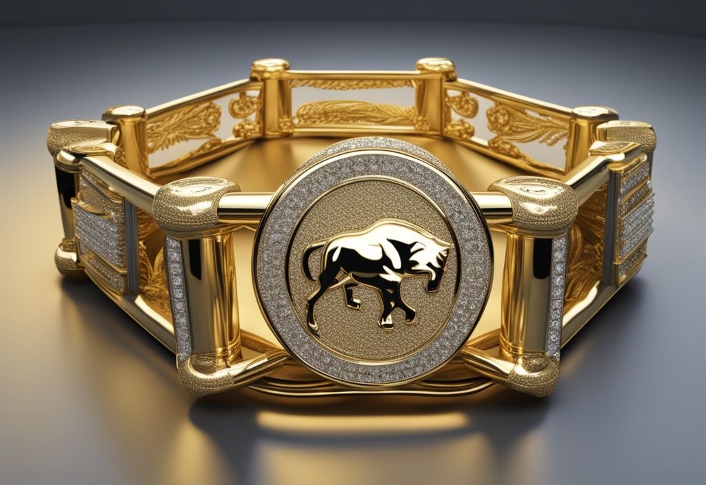 Goldener und diamantbesetzter Wrestling-Ring mit Meisterschaftsgürtel als Symbol für Reichtum und Erfolg.