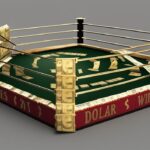 Goldener Wrestling-Ring aus Dollar-Scheinen, inspiriert von Hulk Hogan Vermögen.